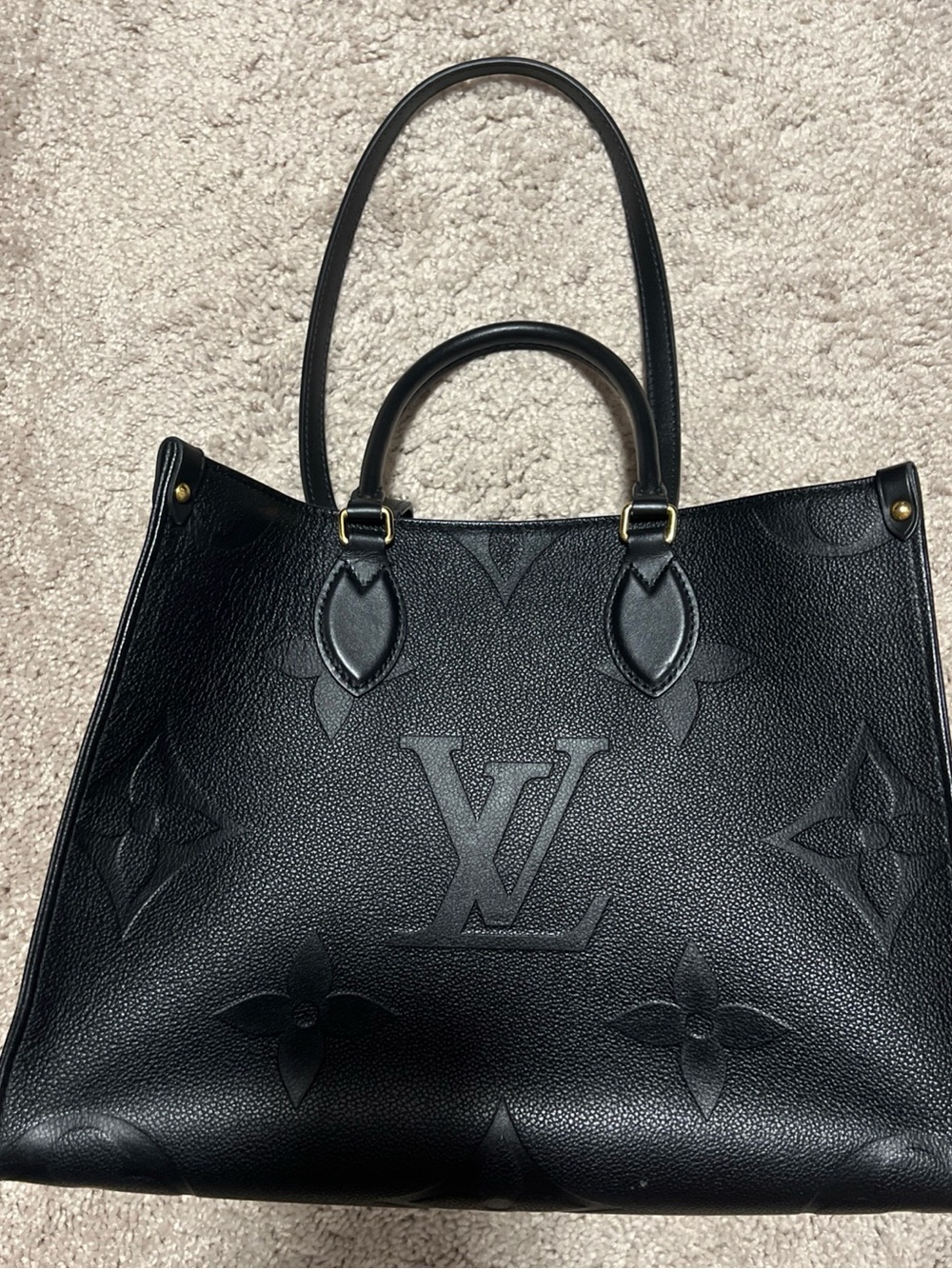 Louis Vuitton Black Embossed Monogram Large Leather Tote